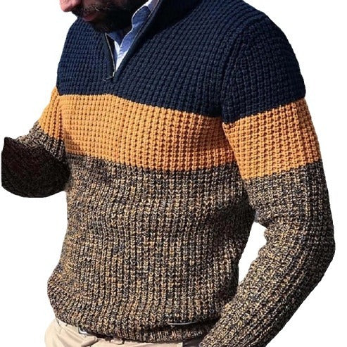 Herren Strickpullover mit strukturierter Oberfläche und halben Reißverschluss EB
