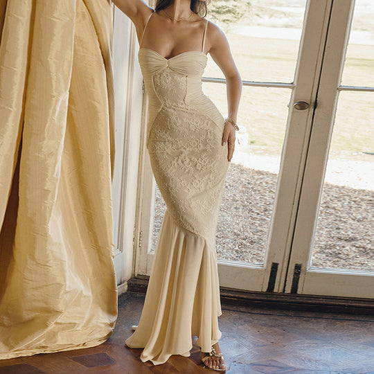 Damen Figurbetontes Maxikleid mit Spaghettiträgern und elegantem Drapierungsdesign EB