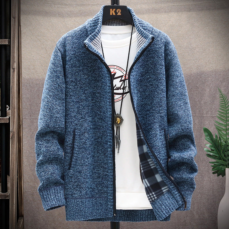 Herren Strickjacke mit Stehkragen und Taschen EB