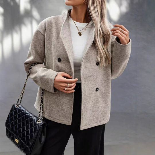 Damen Modische Wolljacke im eleganten Look mit doppelter Knopfreihe EB