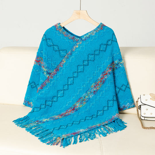 Damen modischer Wickelpullover mit fransigem Saum und einzigartigem Muster EB