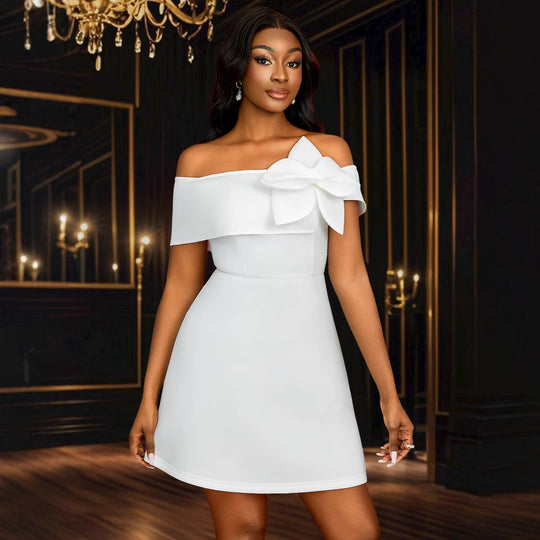 Damen Off-Shoulder Kleid mit großem Schleifenakzent EB