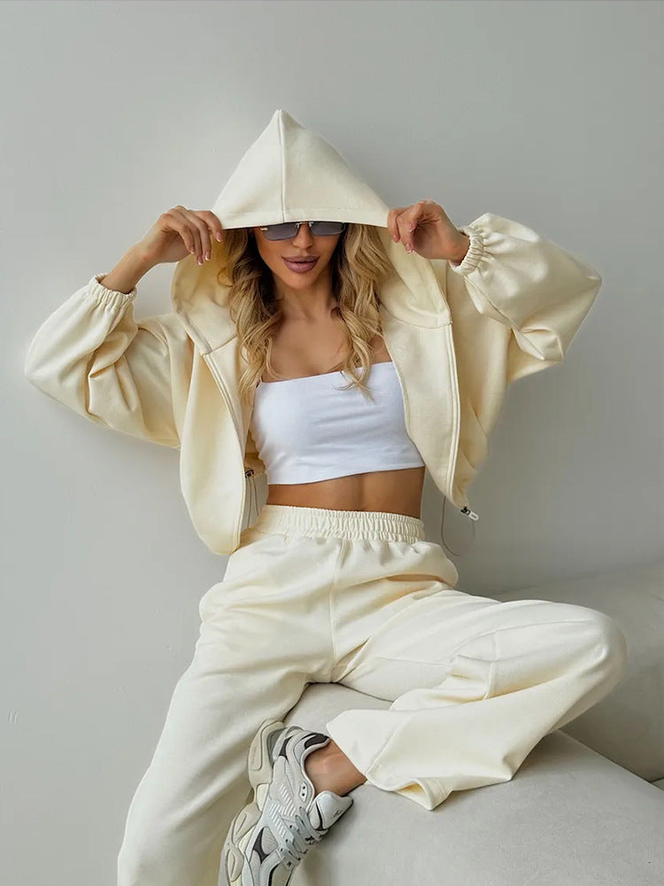 Damen lässiges Lounge-Set mit Hoodie und weiten Hosen EB