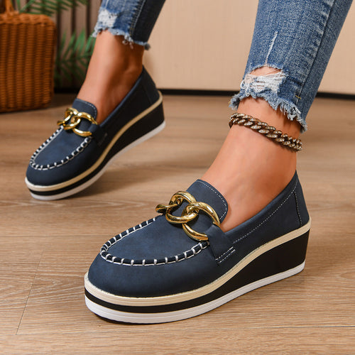 Damen Wedge-Mokassins mit glänzendem Dekor und komfortabler Sohle EB