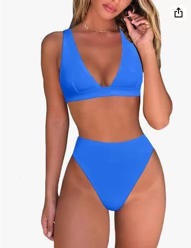 Damen Hochtailliertes Bikini Set mit V-Ausschnitt EB