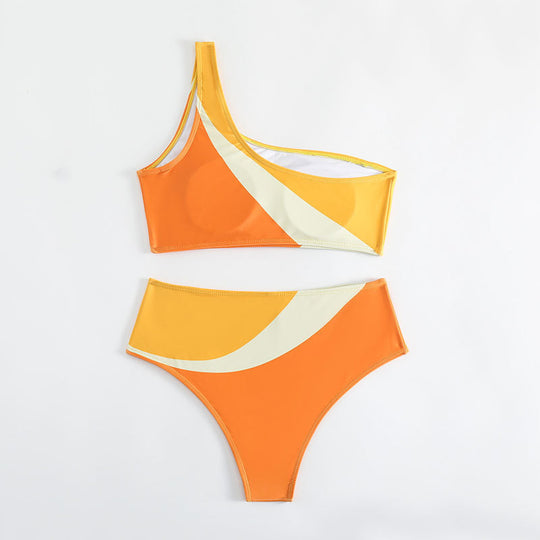 Damen Einseitiger Bikini mit modischem Schnitt und Farbblock-Design EB