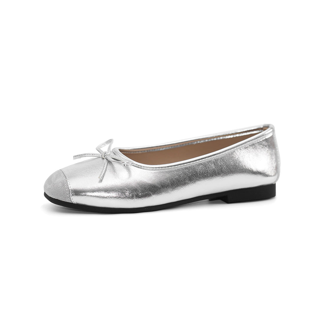 Damen modische Ballerinas mit schimmerndem Obermaterial und zartem Schleifendetail EB