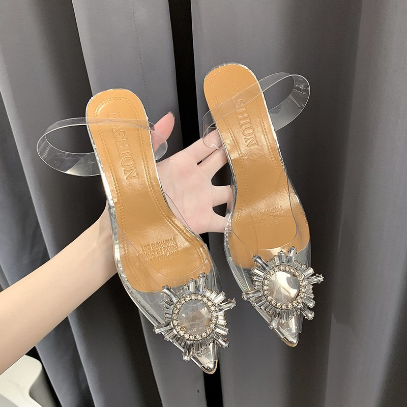 Damen Elegante Slingback-Pumps mit transparentem Obermaterial und funkelndem Schmuckdetail EB