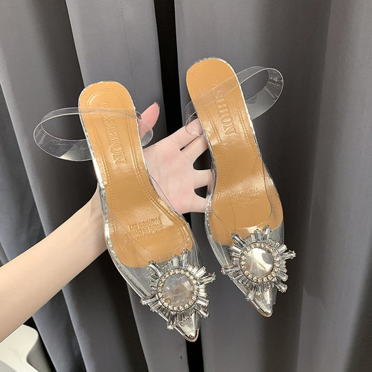 Damen Elegante Slingback-Pumps mit transparentem Obermaterial und funkelndem Schmuckdetail EB