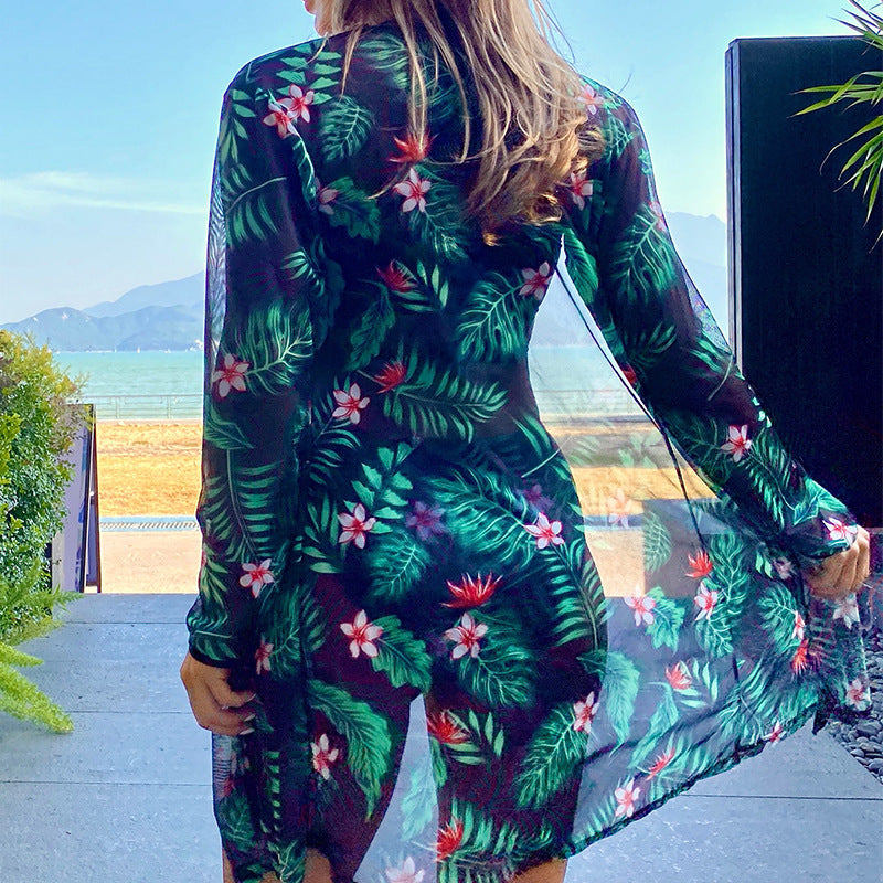 Damen Badeanzug mit floralem Kimono EB