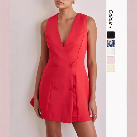 Damen Wendekleid mit tiefem V-Ausschnitt und doppelter Knopfleiste EB