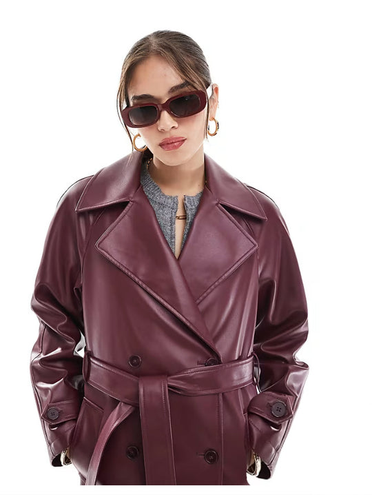 Damen modische Trenchjacke aus veganem EB