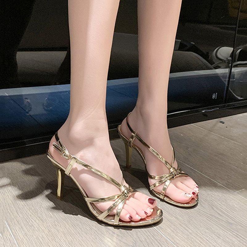 Damen Sandalen mit elegantem Metallic-Hochhackabsatz EB