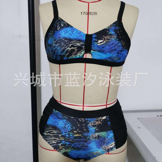 Damen Hochtailliertes Bikini-Set mit gepolstertem Oberteil und modischem Punktdesign EB