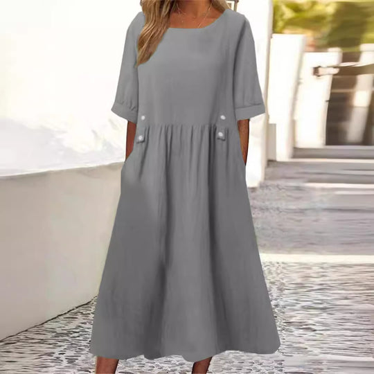 Damen unkompliziertes Sommerkleid mit praktischen Taschen und einem lockeren Schnitt EB