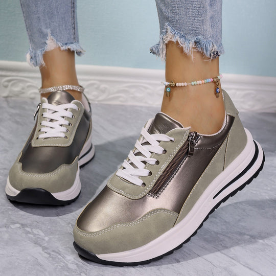 Damen Sportliche Sneakers mit praktischen Reißverschluss und atmungsaktiver Sohle EB