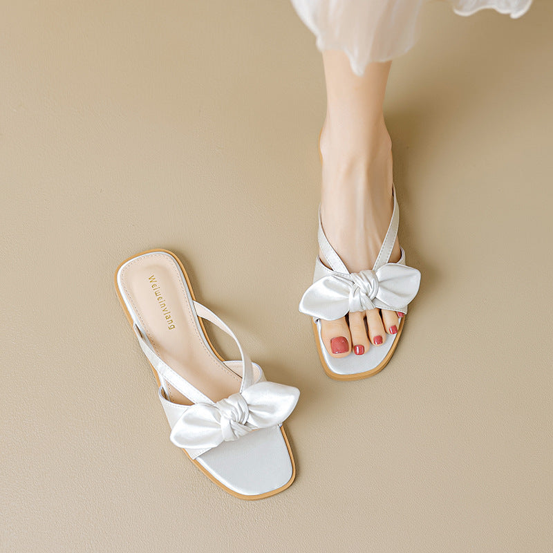 Damen elegante Flip-Flops mit dekorativem Schleifen-Design EB