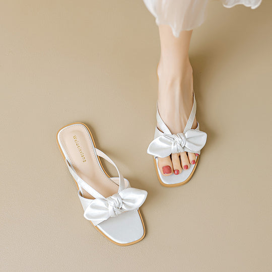 Damen elegante Flip-Flops mit dekorativem Schleifen-Design EB