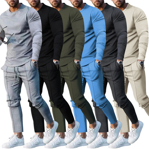 Herren nan athletisches Longsleeve- und Nahtdetail-Jogginghose-Set mit schlanker Passform EB