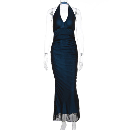 Damen Elegantes Maxikleid mit tiefem V-Ausschnitt und taillierendem Schnitt EB