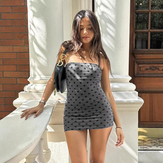 Damen Figurbetontes Minikleid mit Punkten und elastischem Material EB