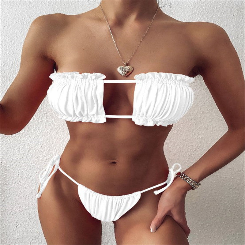Damen Bandeau-Bikini mit voluminösen Rüschendetails EB