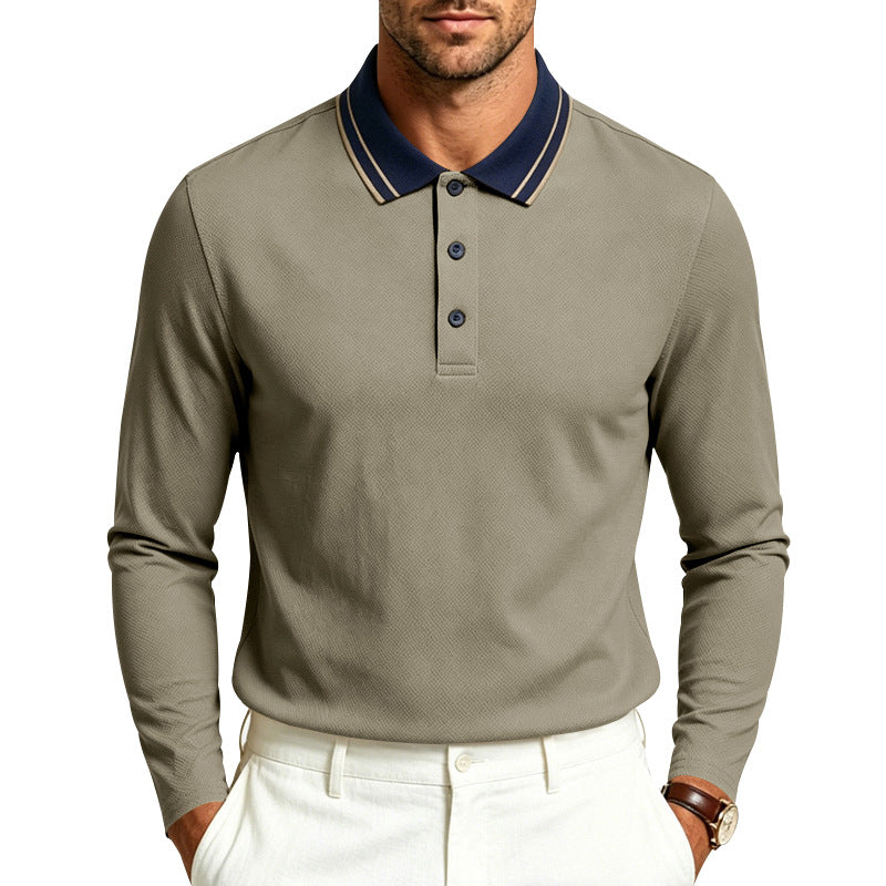 Herren nan langärmeliges Piqué-Poloshirt mit kontrastkragen und dreifach geknöpfter Leiste EB