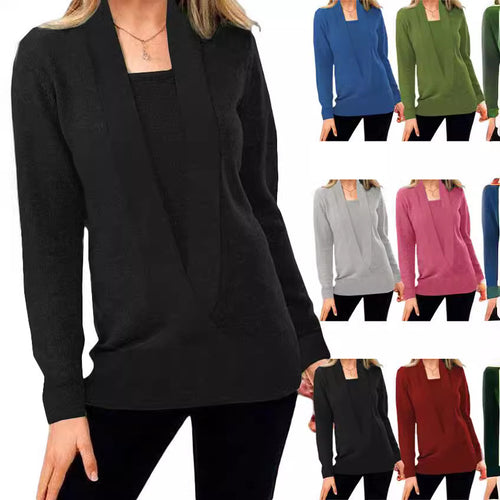 Damen eleganter Pullover mit tiefem V-Ausschnitt und leichtem Strukturdesign EB