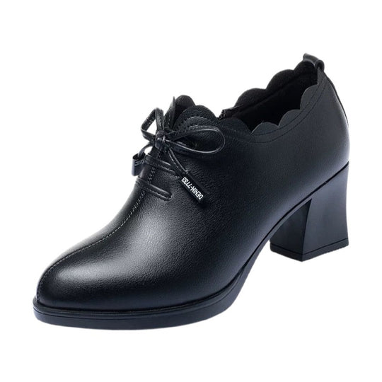 Damen elegante Schnürschuhe mit modischem Wellenrand und komfortablem Blockabsatz EB