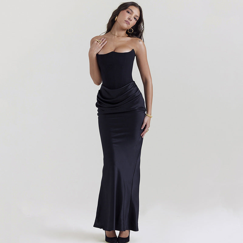 Damen Langärmliges Abendkleid mit strukturiertem Oberteil und elegantem Rüschenbund EB
