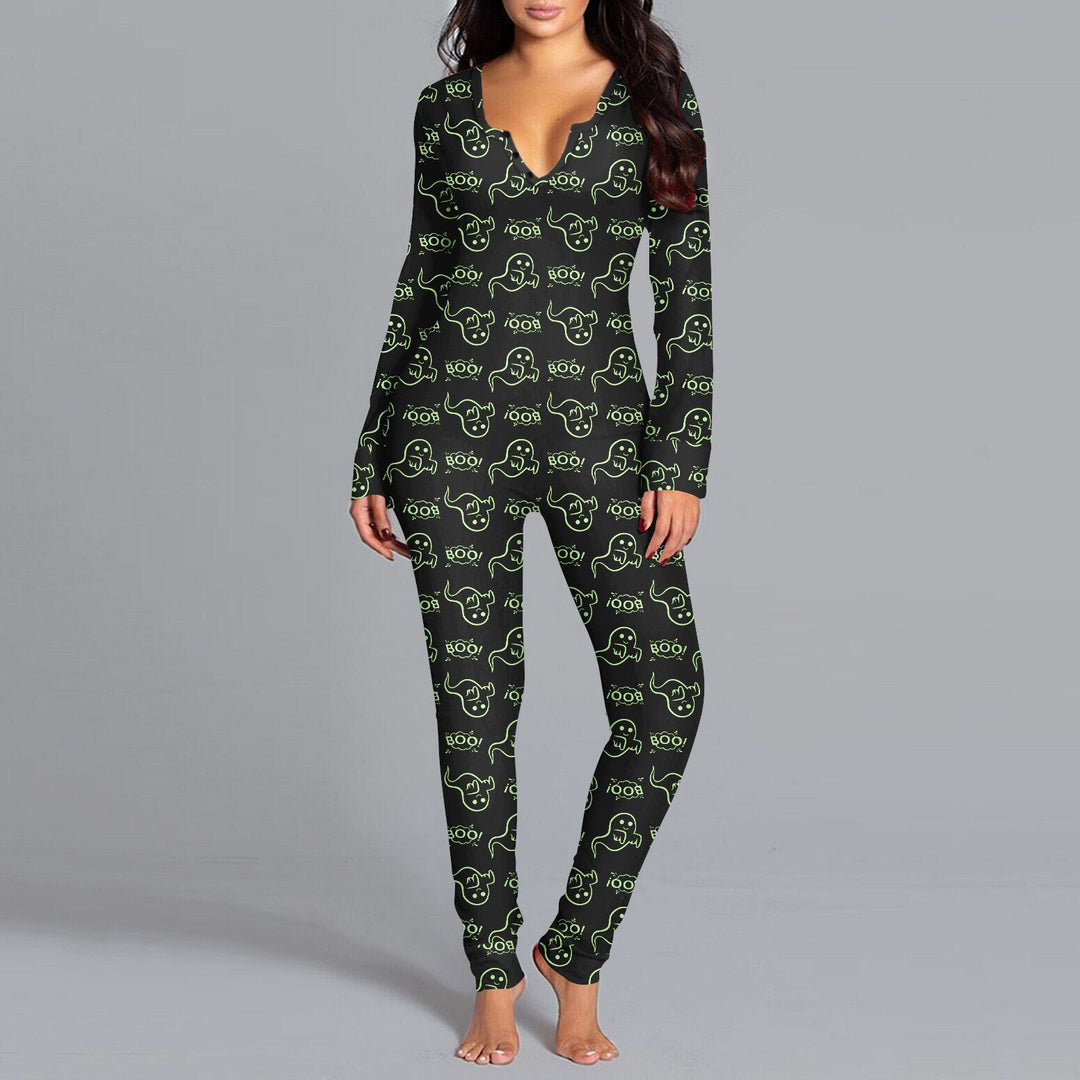 Damen Langarm Halloween-Themen Onesie Pyjama Set Heidi-Mode