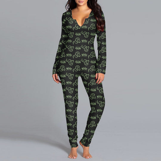 Damen Langarm Halloween-Themen Onesie Pyjama Set Heidi-Mode