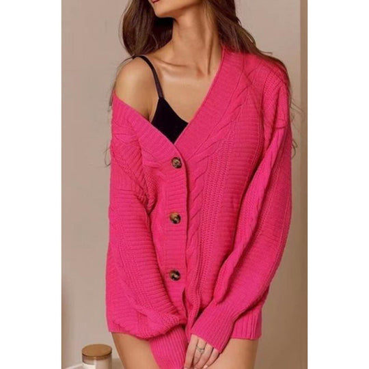 Damen Grobstrickjacke mit voluminösen Ärmeln und Knopfdetails EB
