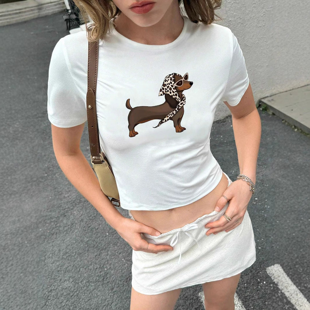 Damen Kurzarm T-Shirt mit künstlerischem Hundemotiv EB