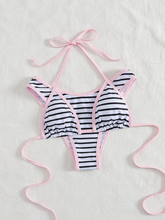 Damen Sportliches Bikini-Top mit Hochwertigem Streifen-Design EB