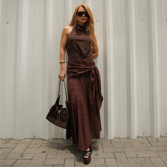Damen Maxirock mit raffiniertem Wickeldesign und floralen Akzenten EB