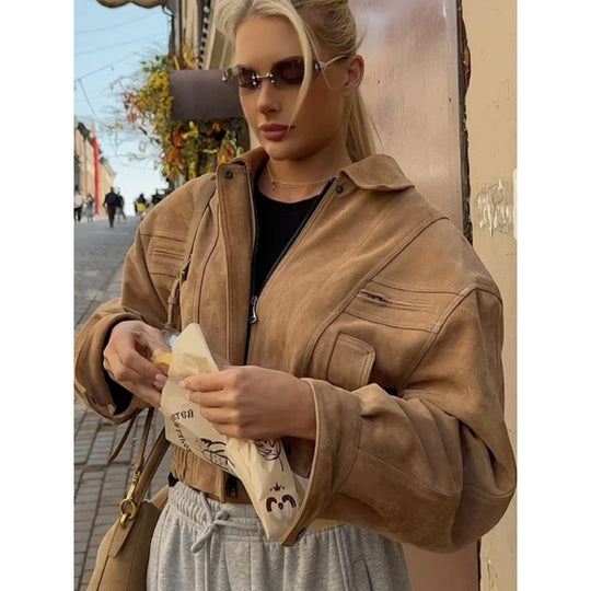Damen Kunstleder-Windjacke mit tailliertem Schnitt und innovativen Details EB