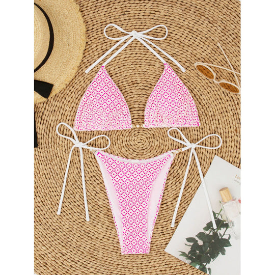 Damen Triangelbikini mit raffinierten Schleifen und modischem Punktmuster EB
