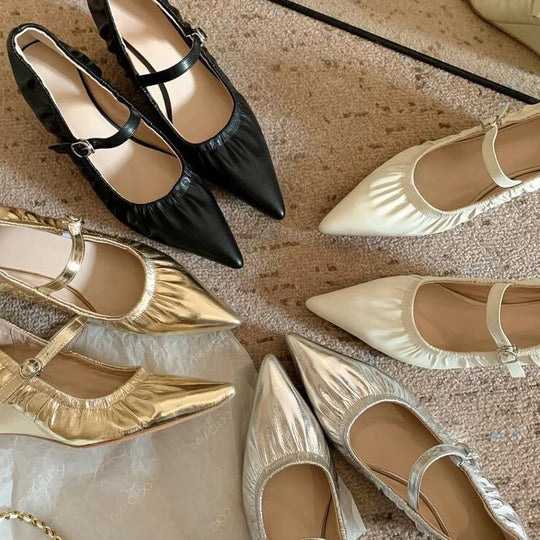 Damen elegante Ballerinas mit verstellbarem Riemen und hochwertiger Satin-Oberfläche EB