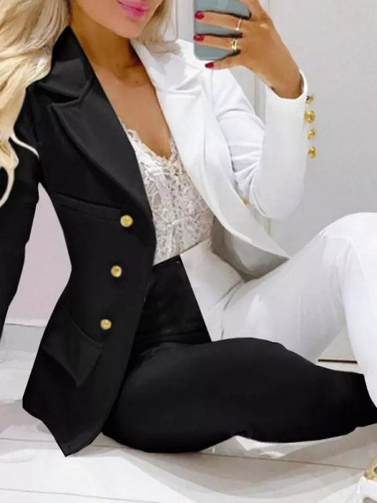 Damen Zweiteiliges Blazer-und-Hose-Set mit Schmetterlingsprint und glamourösem Glitzereffekt EB