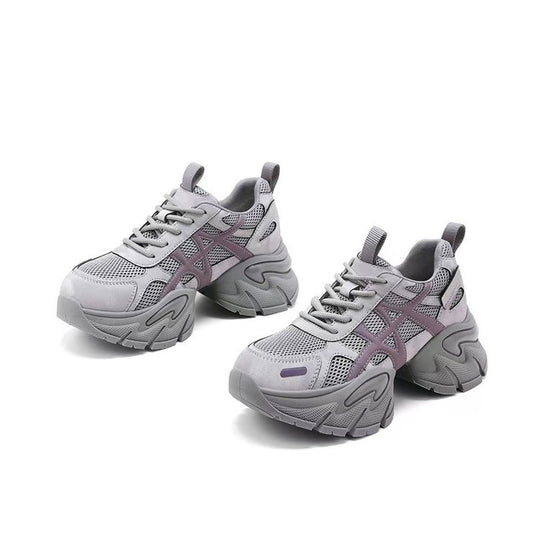 Damen modische Chunky Sneakers mit atmungsaktivem Mesh-Obermaterial und verstellbarem Schnürsystem EB