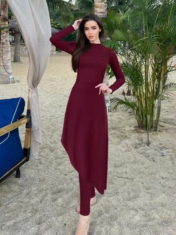 Damen eleganter Strandanzug mit asymmetrischem Schnitt und langen Ärmeln EB