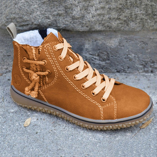 Damen High-Top Sneaker-Boot mit seitlichem Reißverschluss, dekorativem Knöchelriemen und profilierter Gummisohle EB