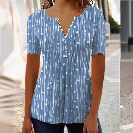 Damen Blusenshirt mit modischem Punkte-Design und eleganter Knopfleiste Heidi-Mode