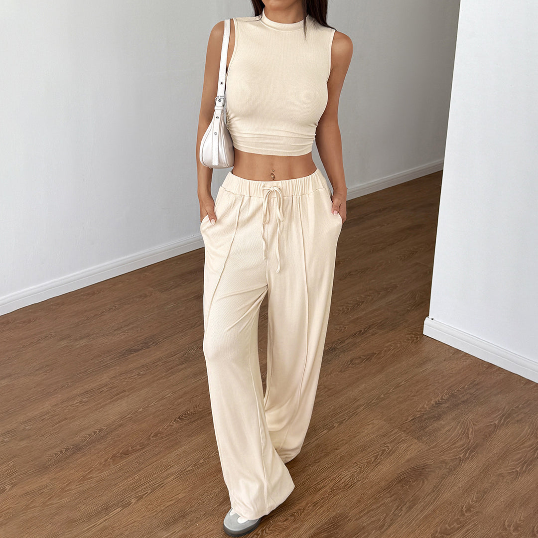 Damen Modisches Crop-Top mit lockerer Hose EB