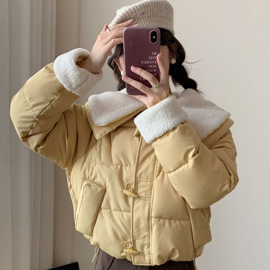 Damen Kuschelige Daunenjacke mit abnehmbarem Teddykragen EB