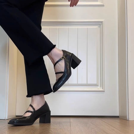 Damen elegante Mary Jane Pumps mit modischem Riemchen-Design EB