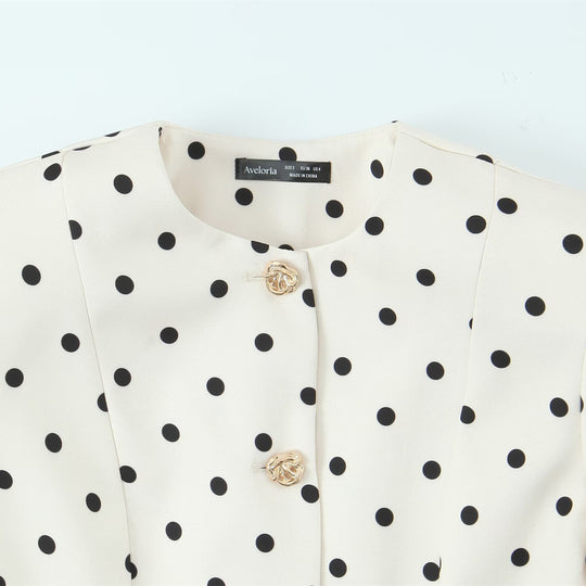 Damenbluse mit voluminösen Ärmeln und Polka-Dot-Muster EB