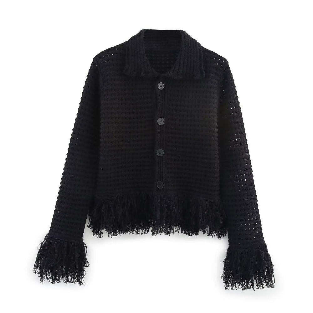 Damen Grobstrickjacke mit Fransen EB