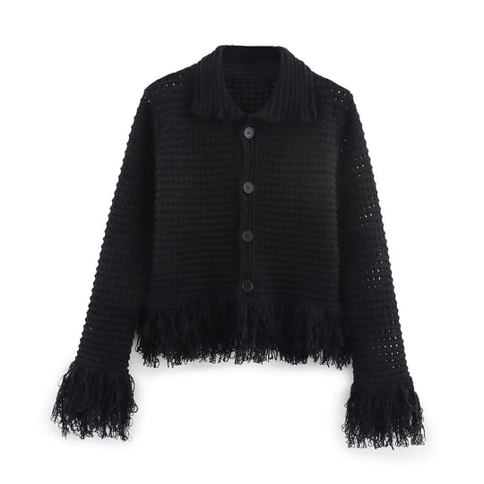 Damen Grobstrickjacke mit Fransen EB